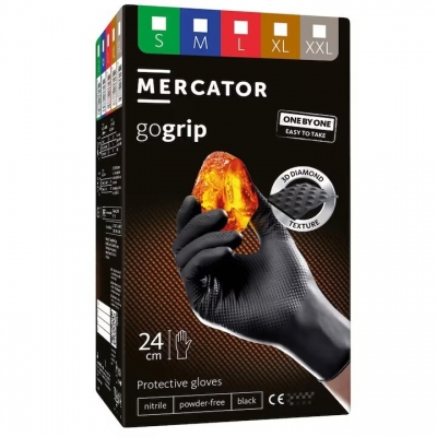 Manusi nitril nepudrate Gogrip Mercator, negre, one by one 100 manusi/cutie